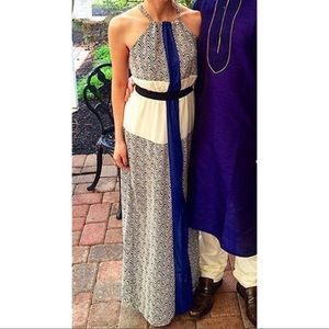 Blue, White & Black Maxi Dress